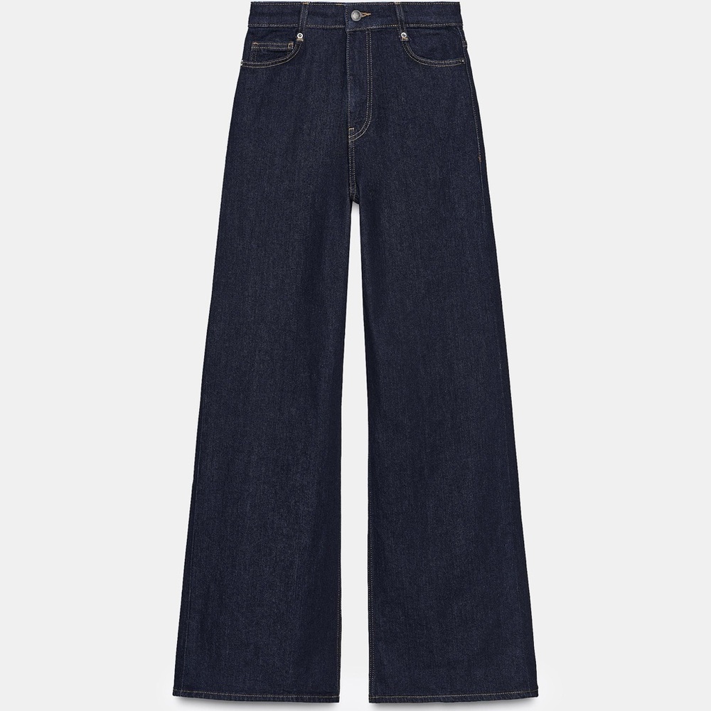 Zara Dark Blue Wide-Leg High-Rise Jeans